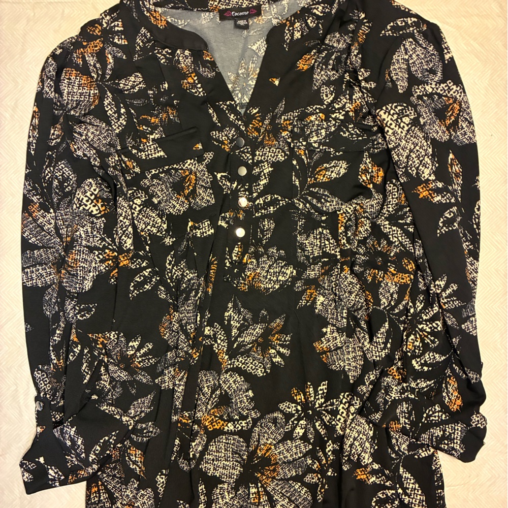 Cato Black and Orange Floral Blouse